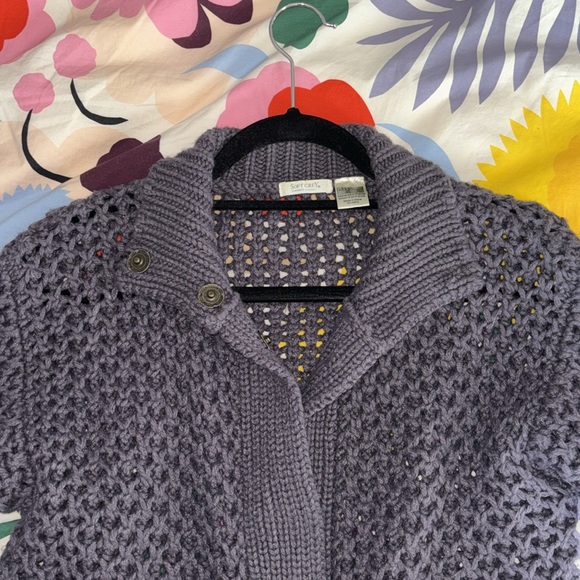 Chunky purple snap cardigan sweater - Picture 2 of 7